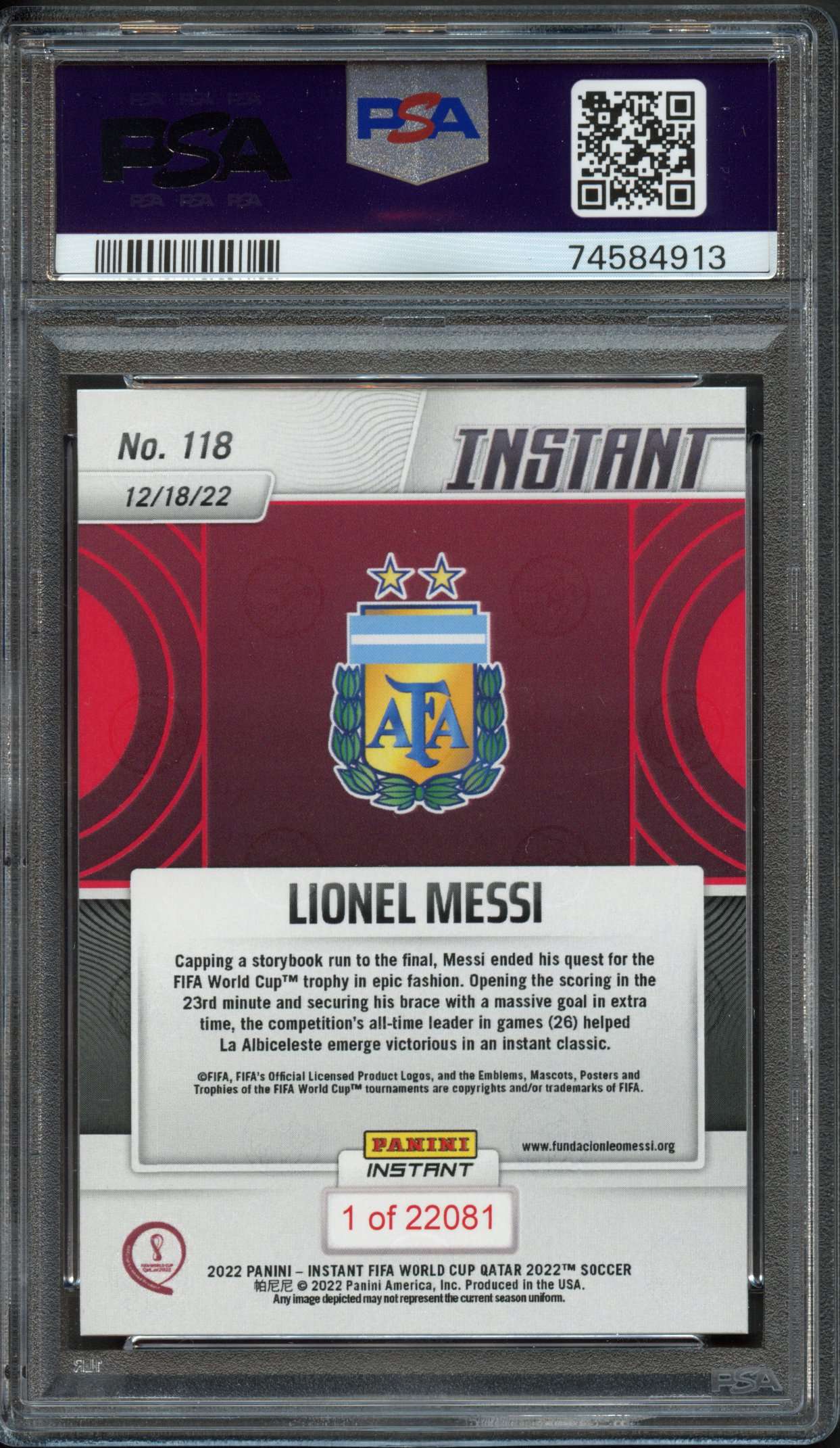 Past auction: PSA 10 2022 Lionel Messi #118 Panini Instant World