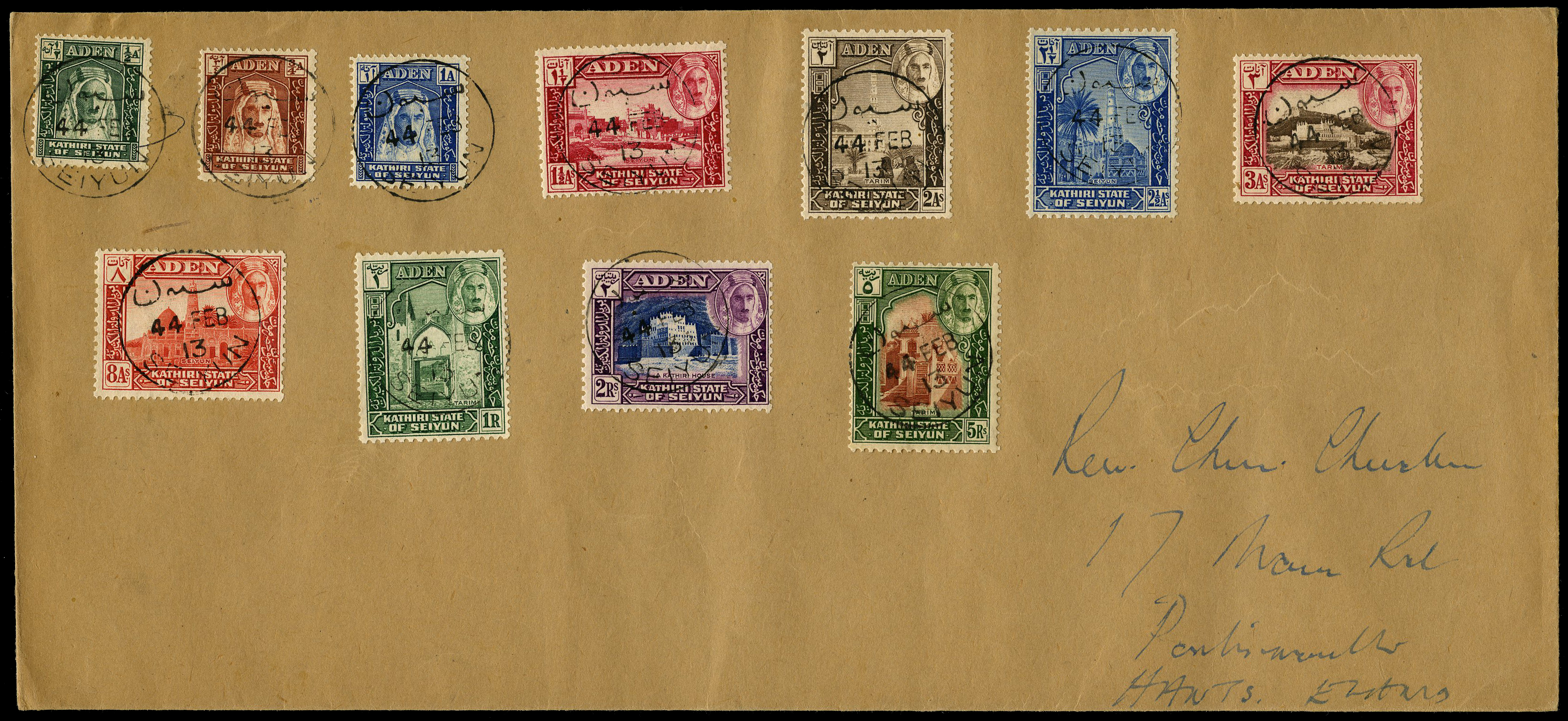 1942 set on 11 x 5" envelope to...