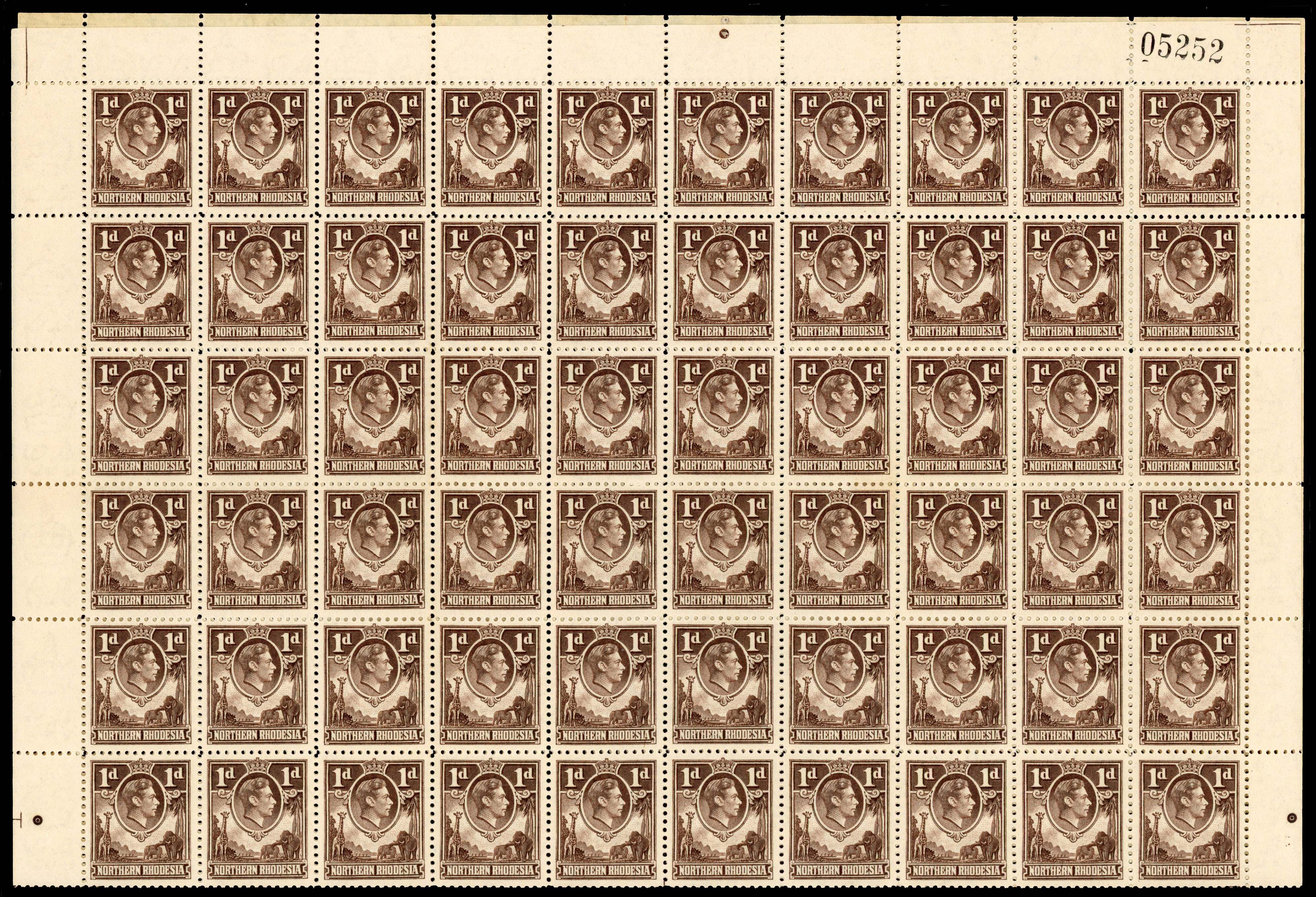 Northern Rhodesia SG 27a, ab sheet mint