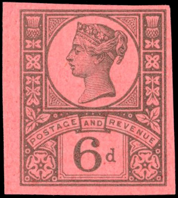 GB 1887 6d Jubilee Colour Trial in green on rose-red paper, SG 208var