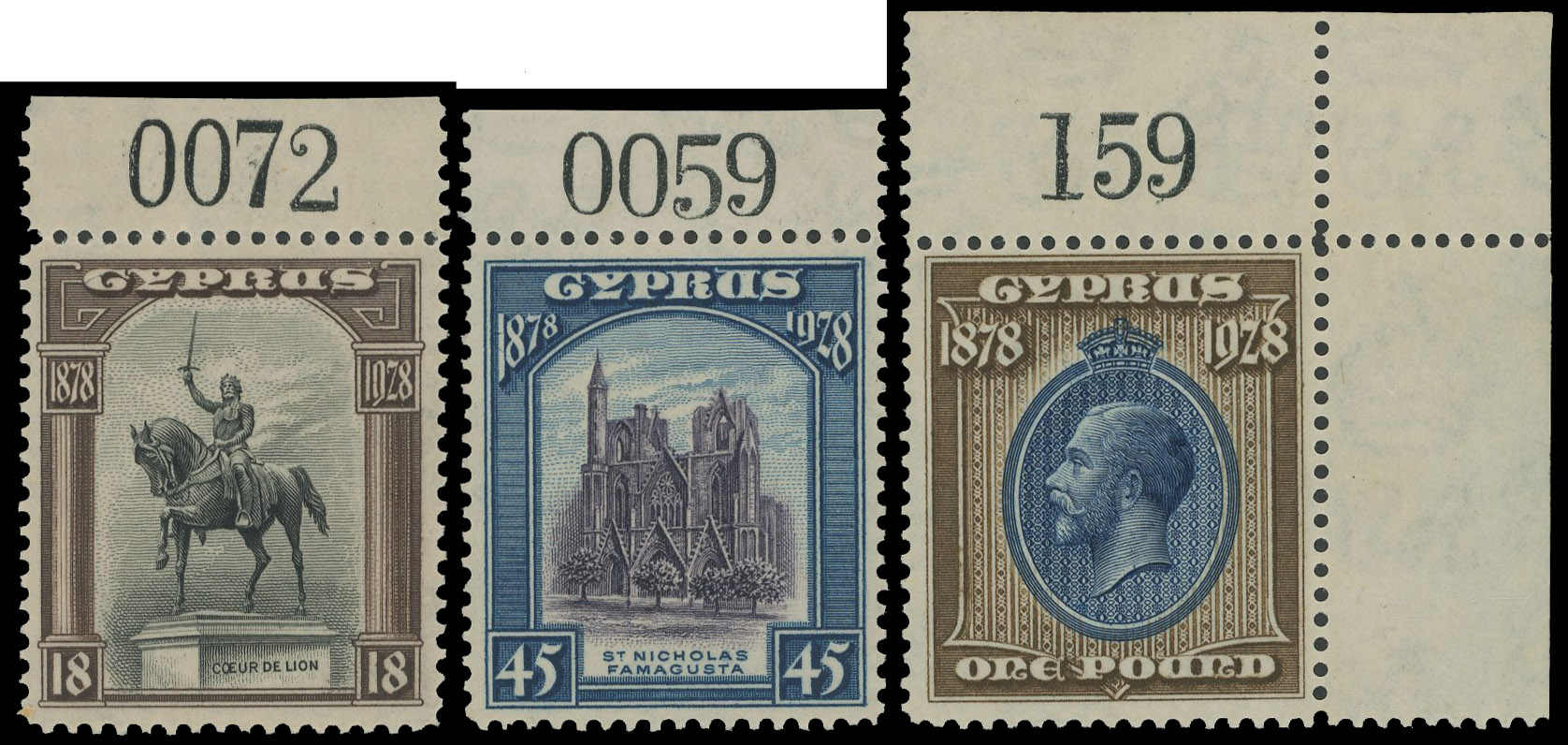 Cyprus 1928 50th Anniversary set of 10 to £1