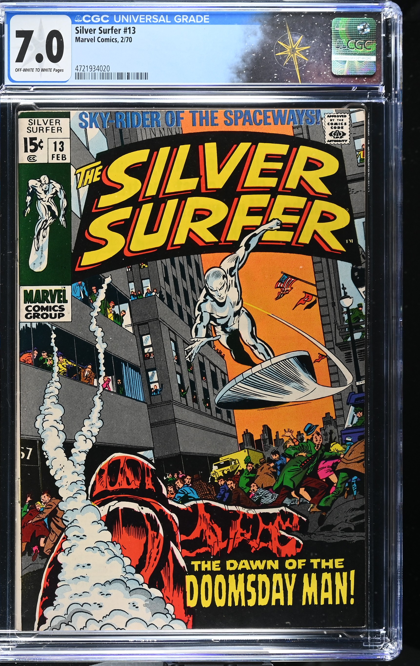 Silver Surfer #13 CGC 7.0 1st Appearance of the Doomsday Man (Marvel Comics, 1970) Off-White to White Pages