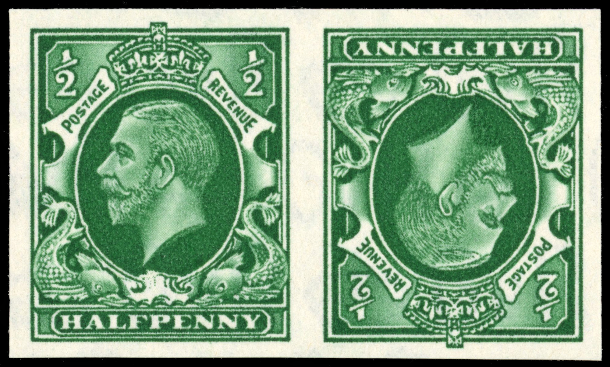 Great Britain 1934 ½d Green, Tête-bêche Pair, BPMA Imprimatur, SG 439