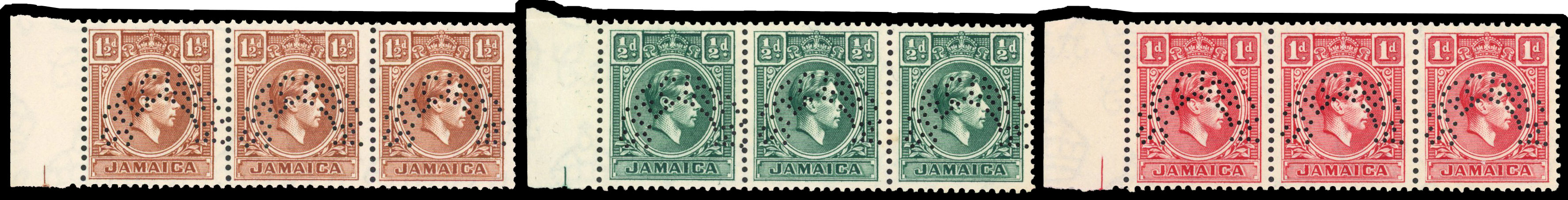 Jamaica SG 121s, 122s, 123s Specimen strips
