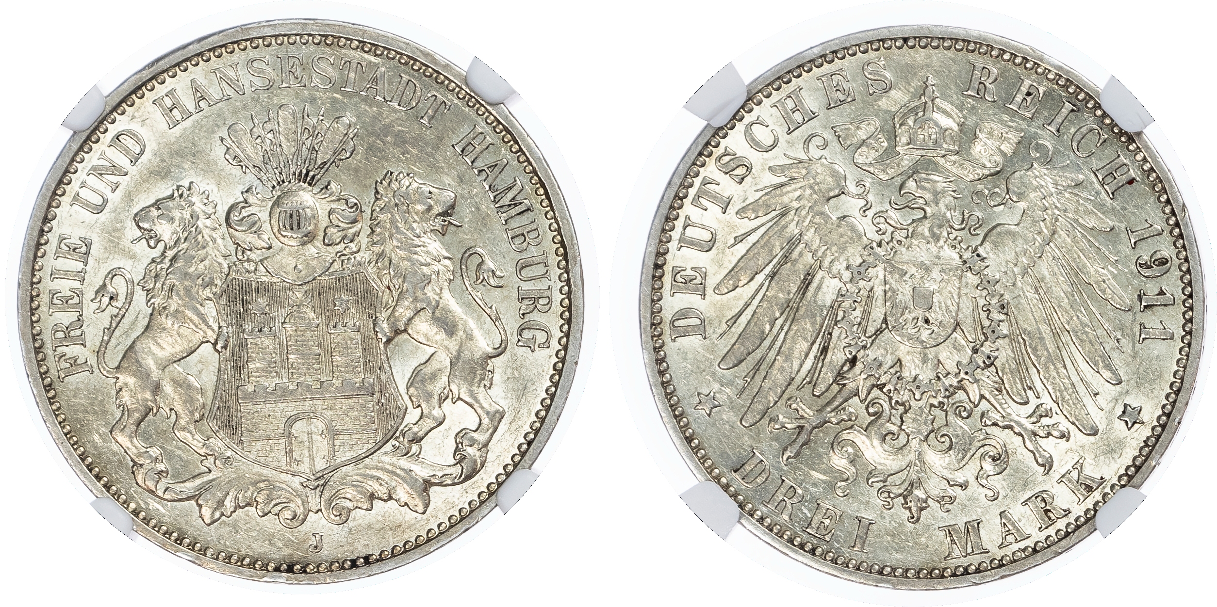 Germany, States. Hamburg AR 3 Marks. 1911J. 