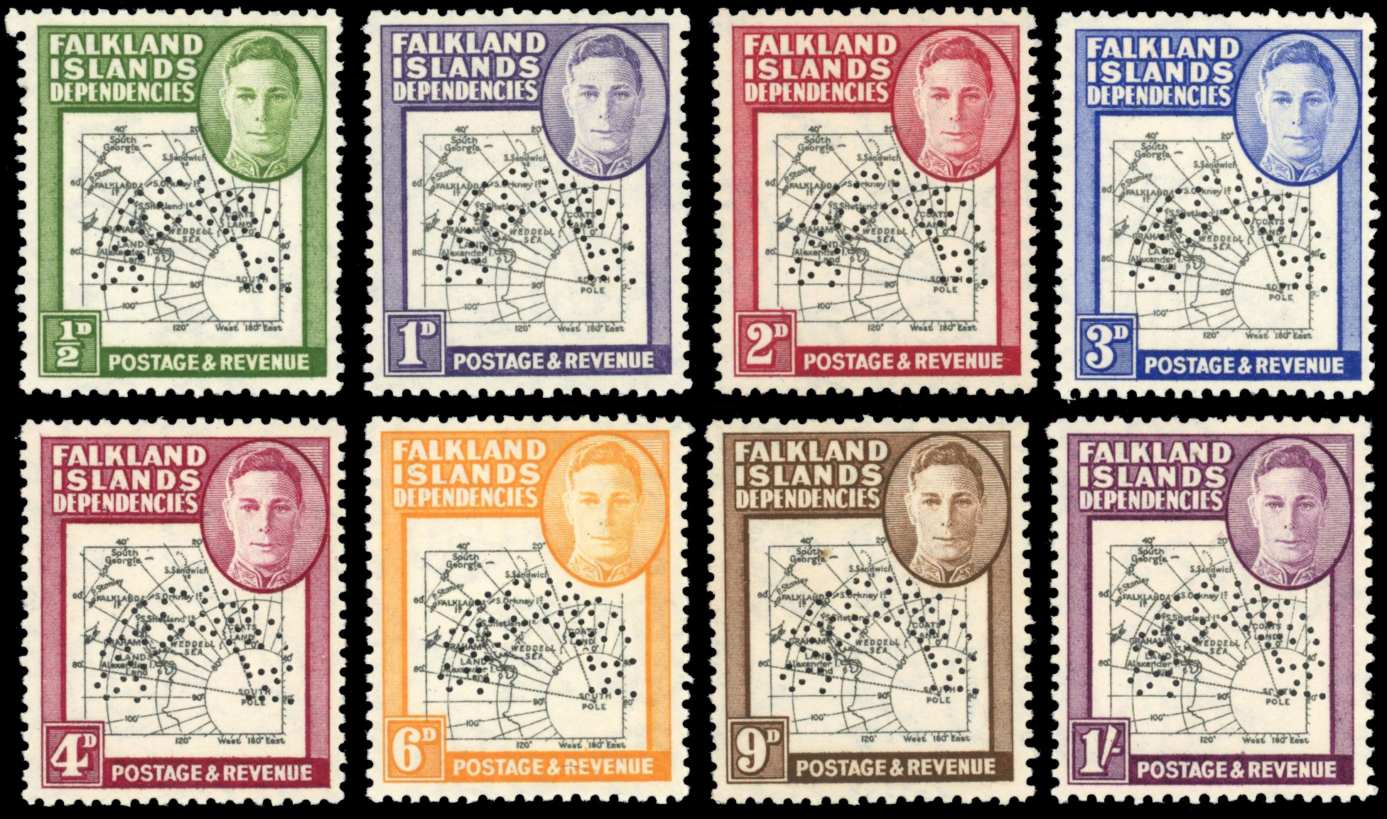 Falkland Islands Dependencies SG G1s-8s Thick Map Specimen set