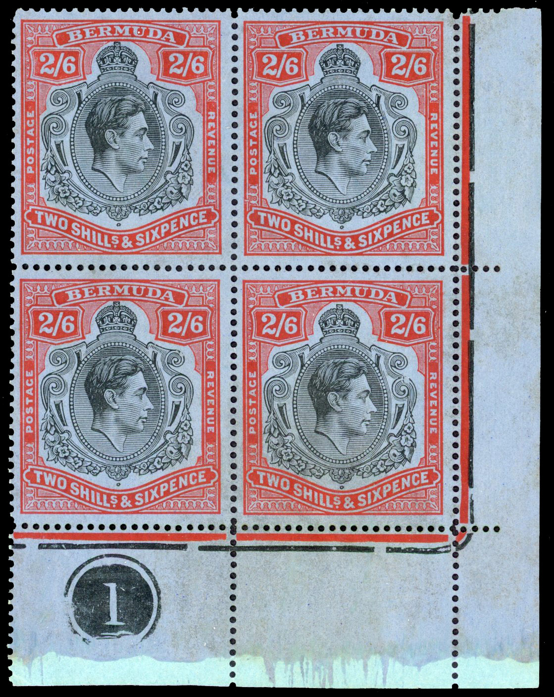 Bermuda SG 117a, ad, ae Plate block mint