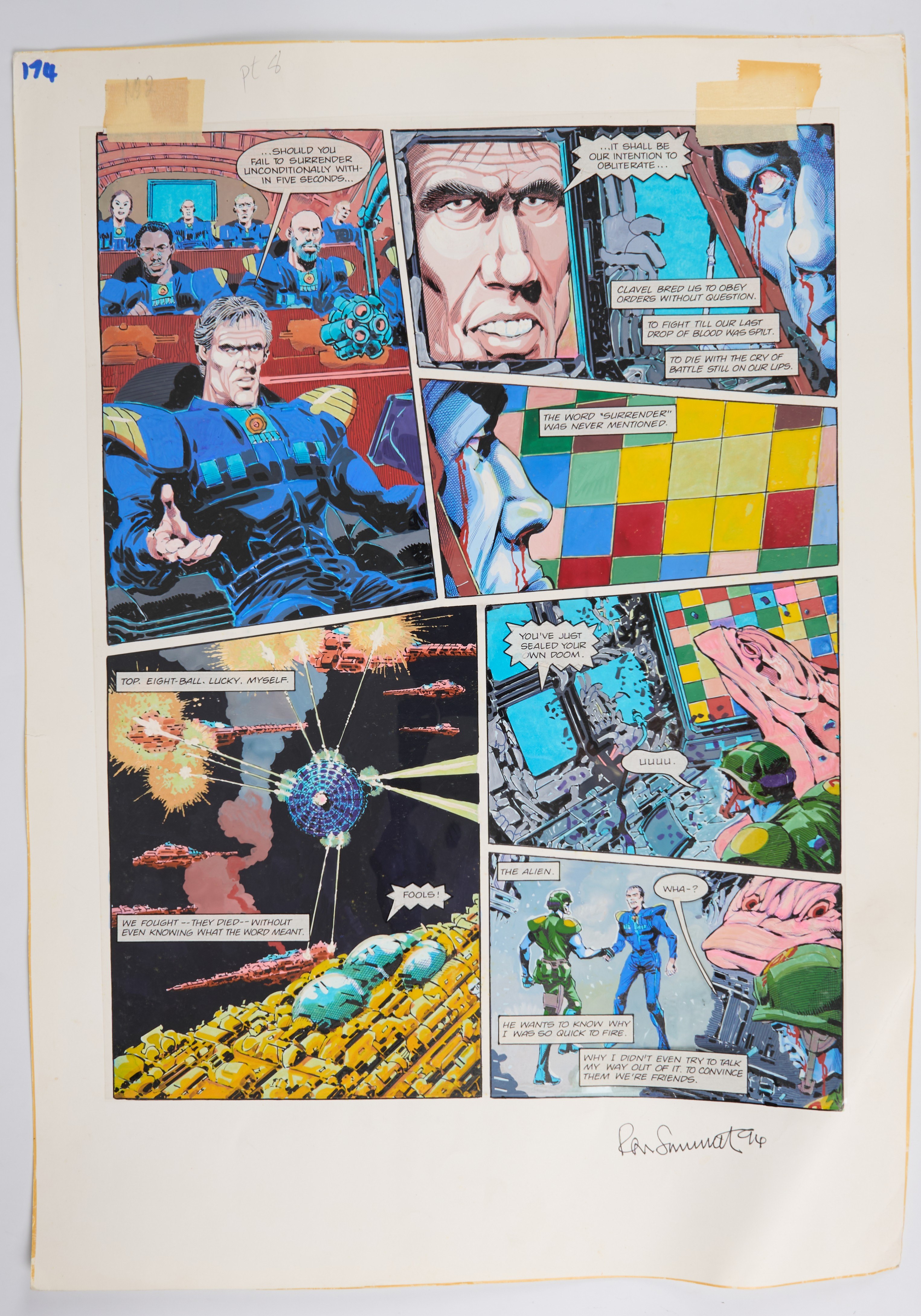 Ron Smith 2000 AD Prog #787 Apocalypse Dreadnought Colour Story Pages Signed (Fleetway, 1991) Total 4
