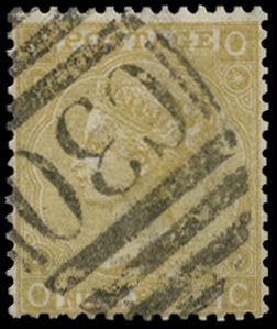 1867 9d Straw Pl.4. Very fine used example lettered OC, cancelled by a superb Valparaiso "C30" type 12 numeral. Spec....