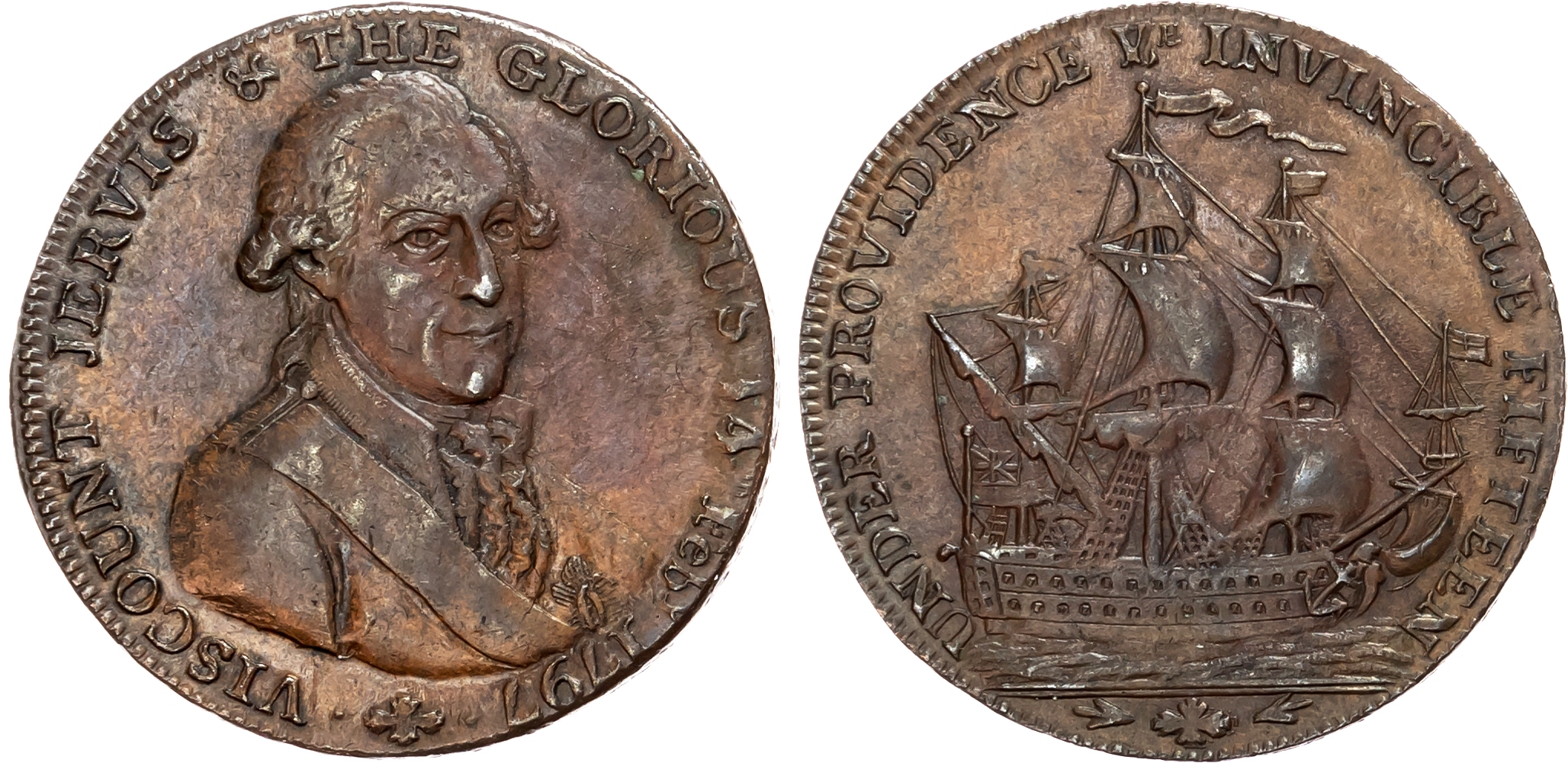 Hants . Portsmouth, Josiah Brent’s name removed! Halfpenny 1797, Bust of Viscount Jervis in naval uniform, rev. Man of …