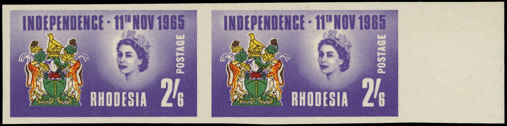RHODESIA: 1956 2s6d Independence, r/h marginal horizontal imperforate...