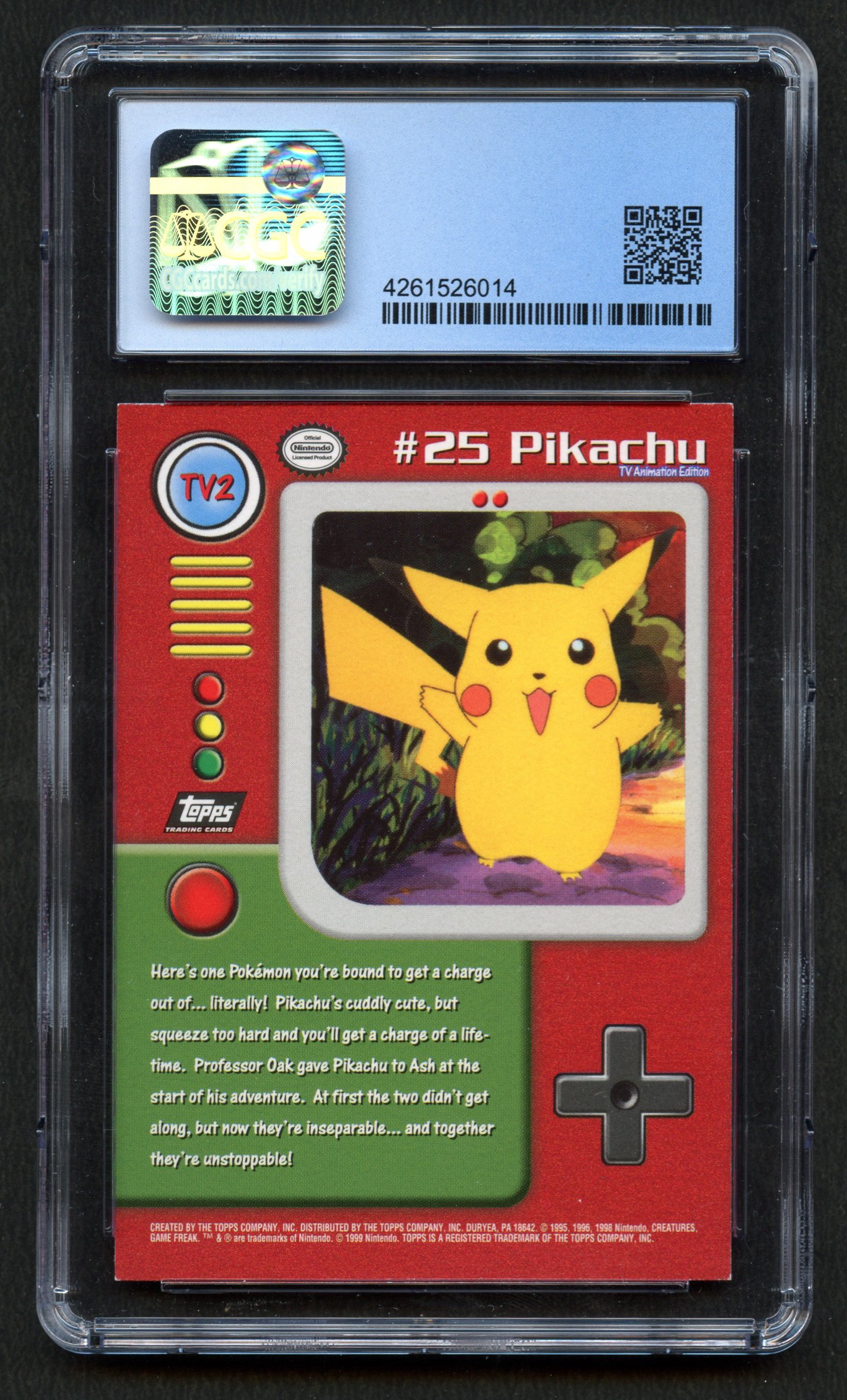 Past auction: CGC 8.5 Pikachu - Pokmon Topps 1999 Series 1 TV2 | 25 April  2025