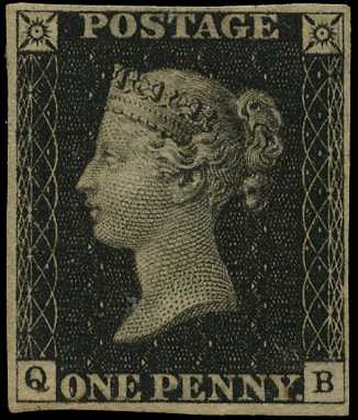 1840 1d black Plate 8 (QB), four clear to...