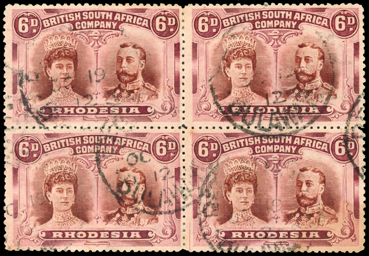RSC D 6d red-brown and crimson, block of four used