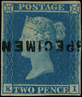 1841 2d Blue Pl.3 (KI) Overprint "SPECIMEN" inverted