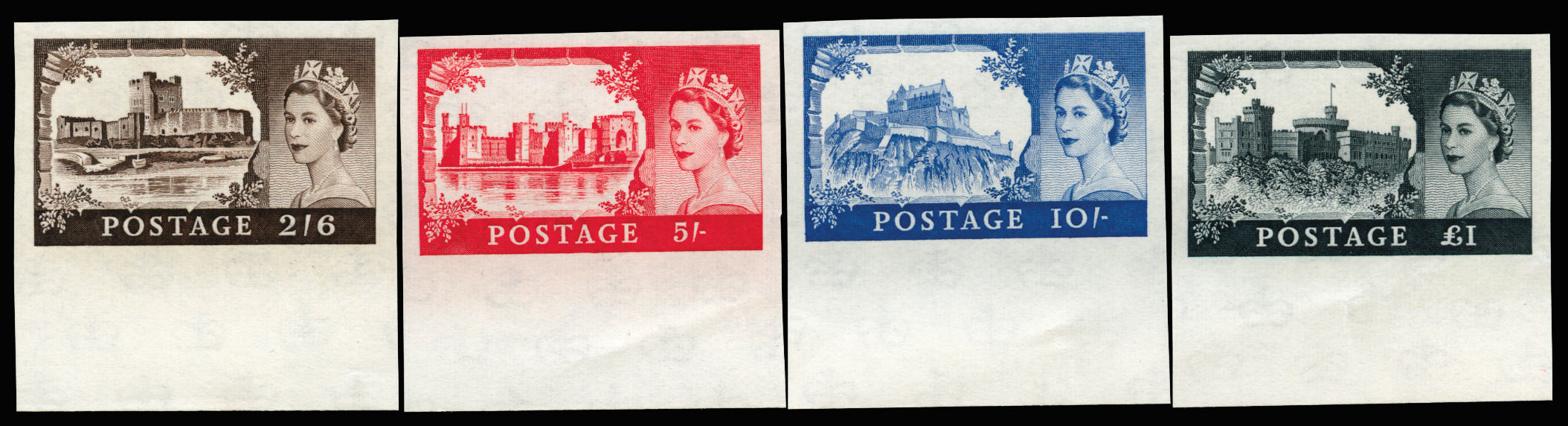 GB 1959 2s6d-£1 "Castles" (2nd DLR printing Cream paper, Wmk. Crowns). Superb unmounted o.g … SG595/8var