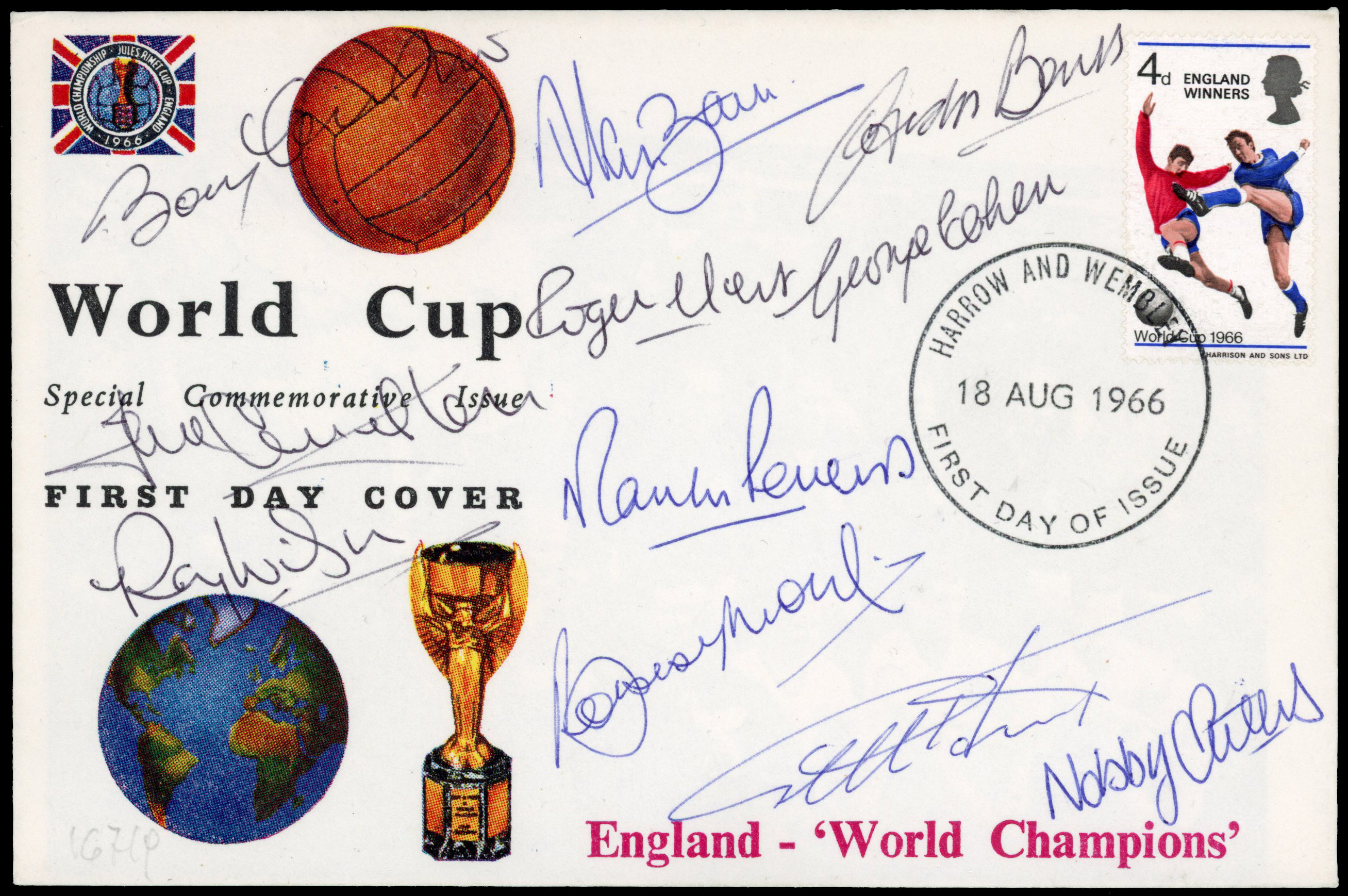 GB 1966 (18 Aug) World Cup Winners first day cover bearing the complete set of signatures