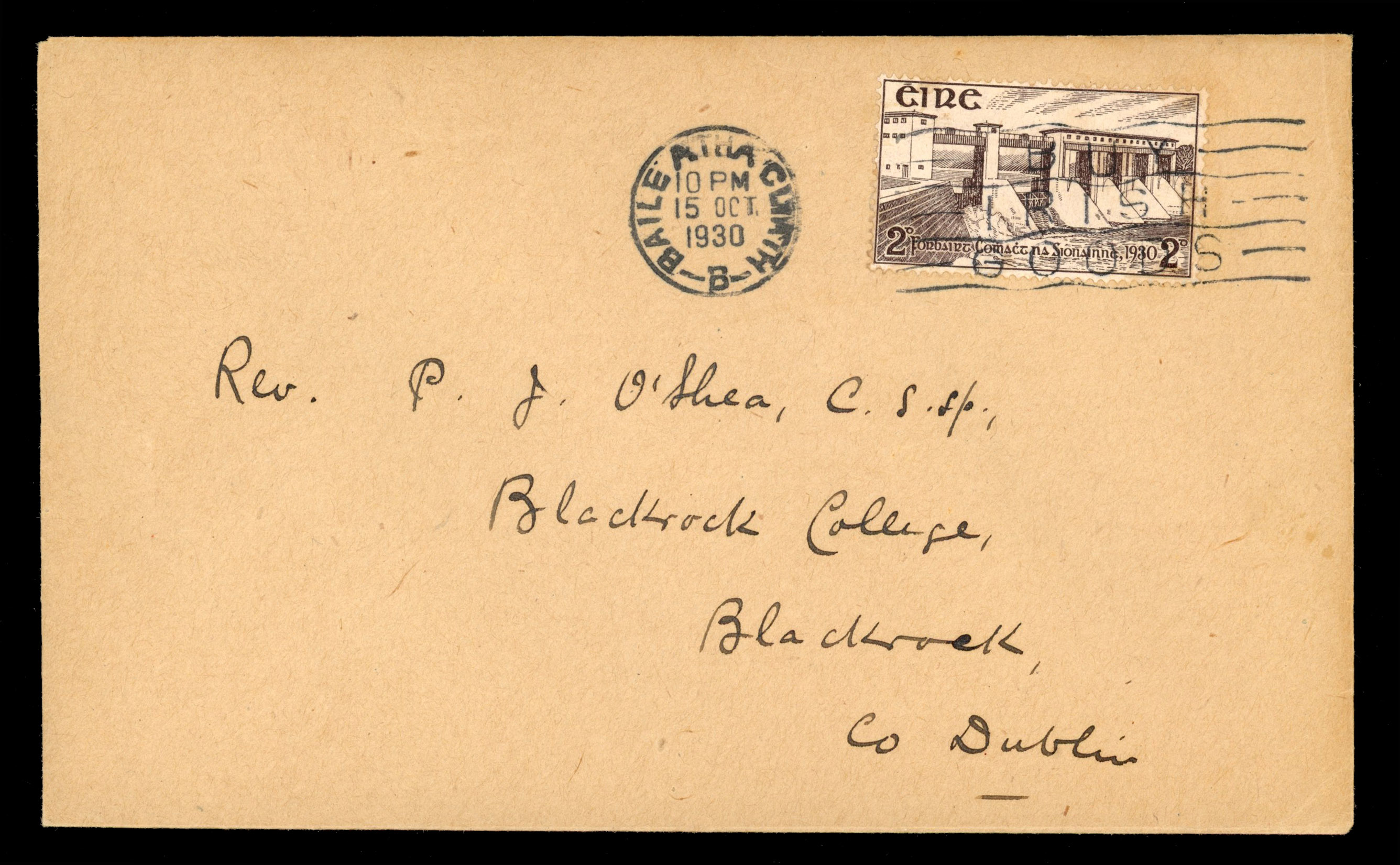 Ireland First Day Covers: 1930 Shannon Barrage 2d used on first day within Dublin