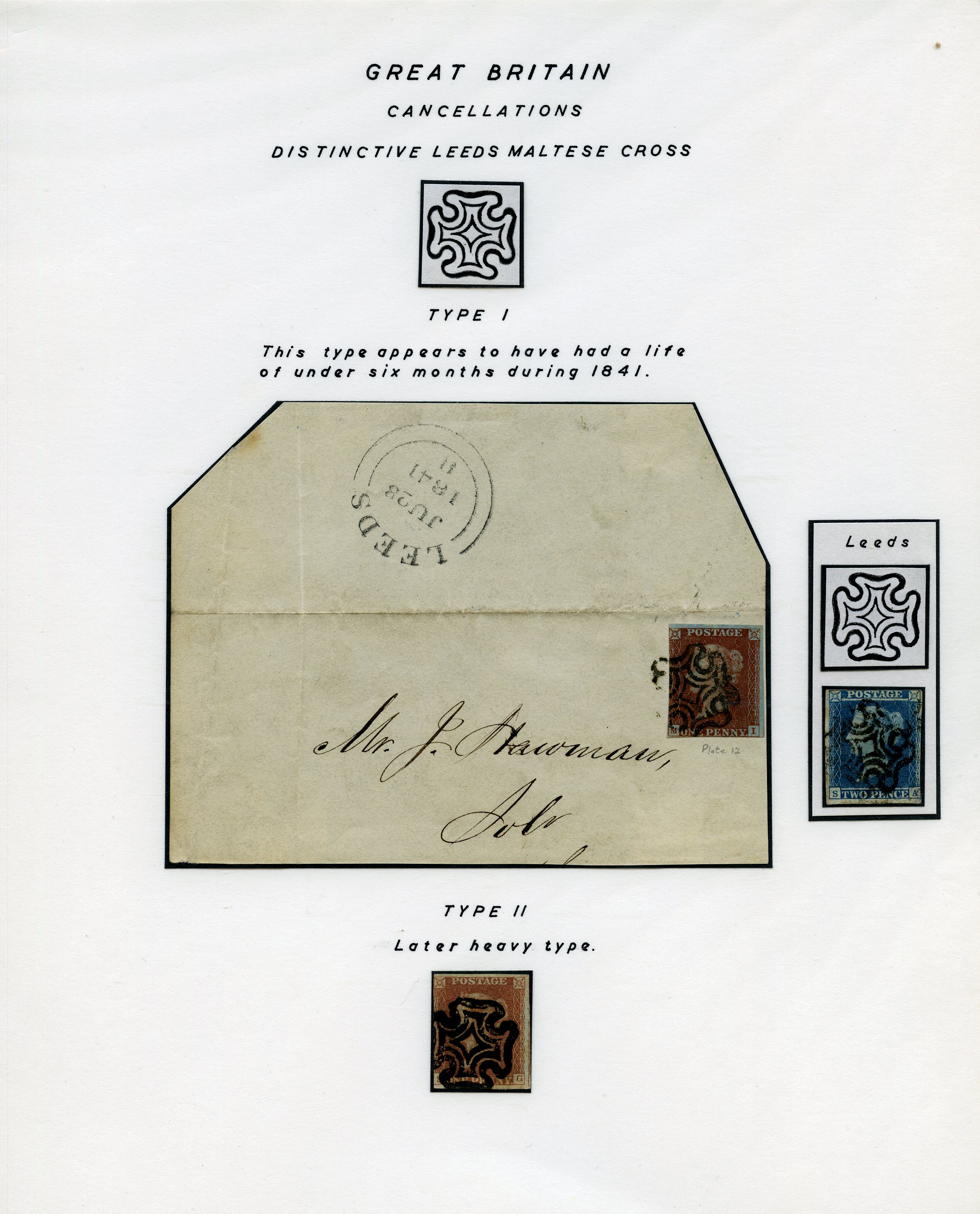 1841 1d red-brown and 2d blue both with...