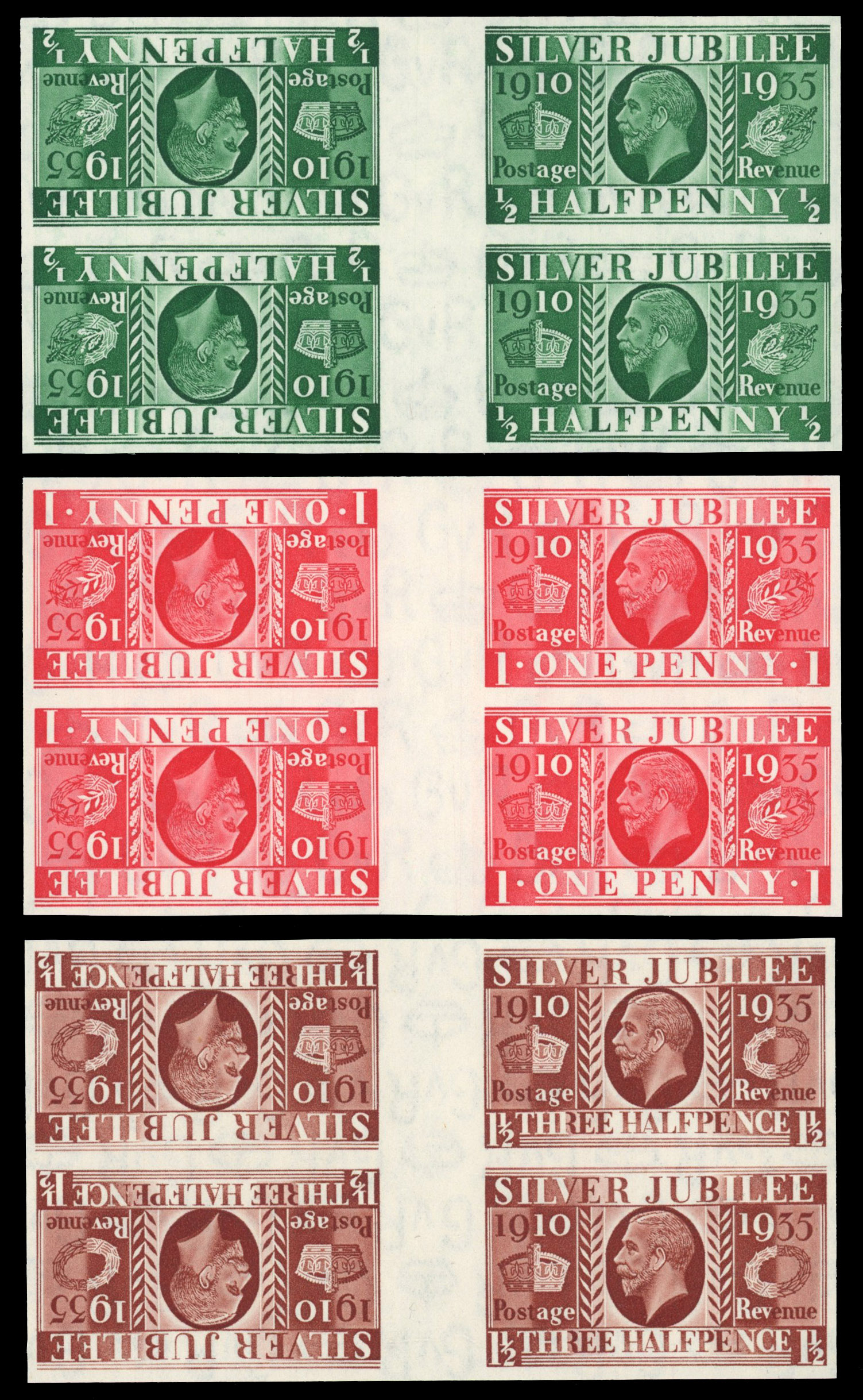 SG 453-5 1935 Jubilee Imprimatur tête-bêche blocks