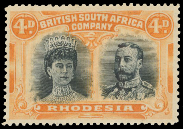 † 4d blue-black and yellow-orange RSC F, position 40 mint