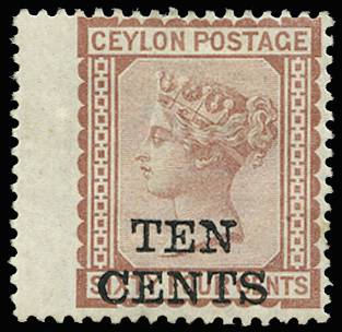 CEYLON SG 164 1885 10c ON 64c RED-BROWN POG