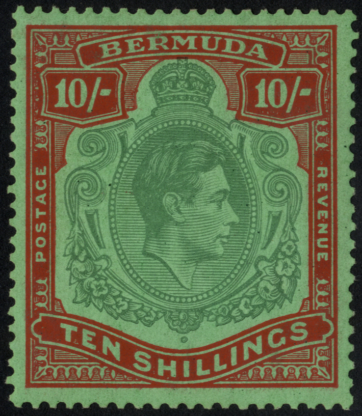 1939 (Jan.) 10/- bluish green and deep red on green paper, u/m. SG 119a, cat...