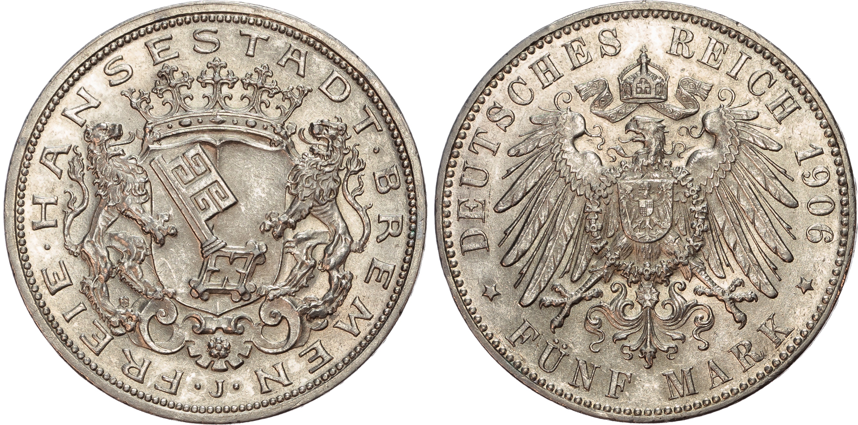 Germany, Bremen, silver 5 Marks.