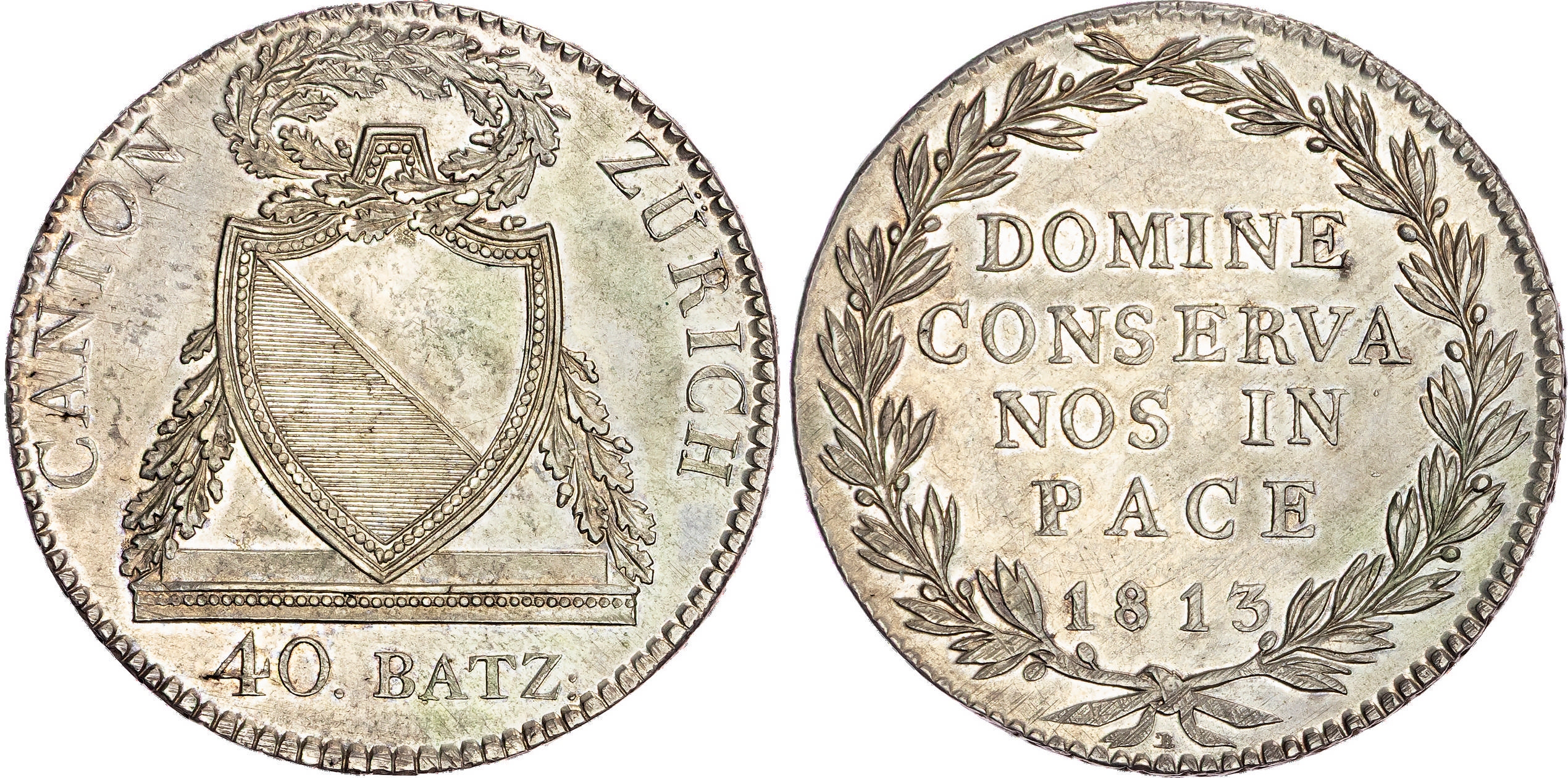 Switzerland, Zürich, silver 40 Batzen, 1813