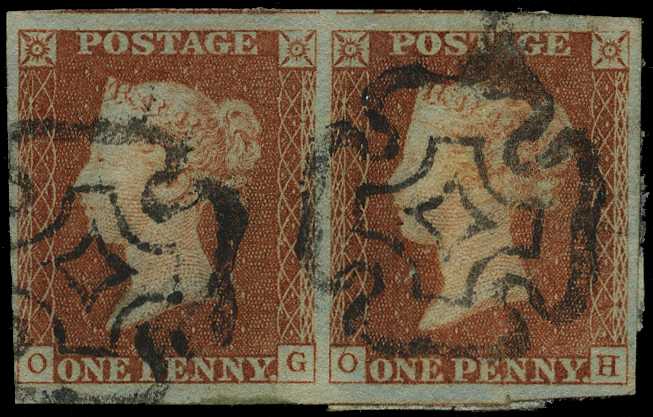 1841 1d red-brown on blued paper,...