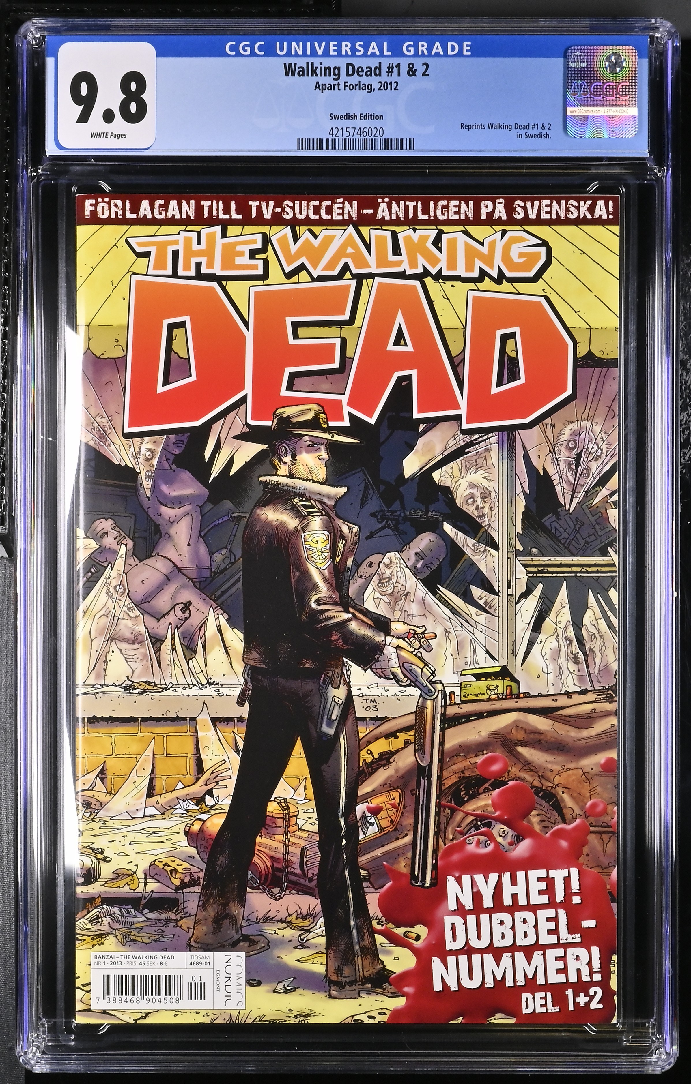 Walking Dead #1 & #2 CGC 9.8 Highest Grade on Census Reprint of Iconic 1st Issue Swedish Ed. (Apart Forlag, 2012) White Pages