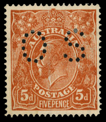 Australia 1916-20 official 5d bright chestnut line perf 14¼