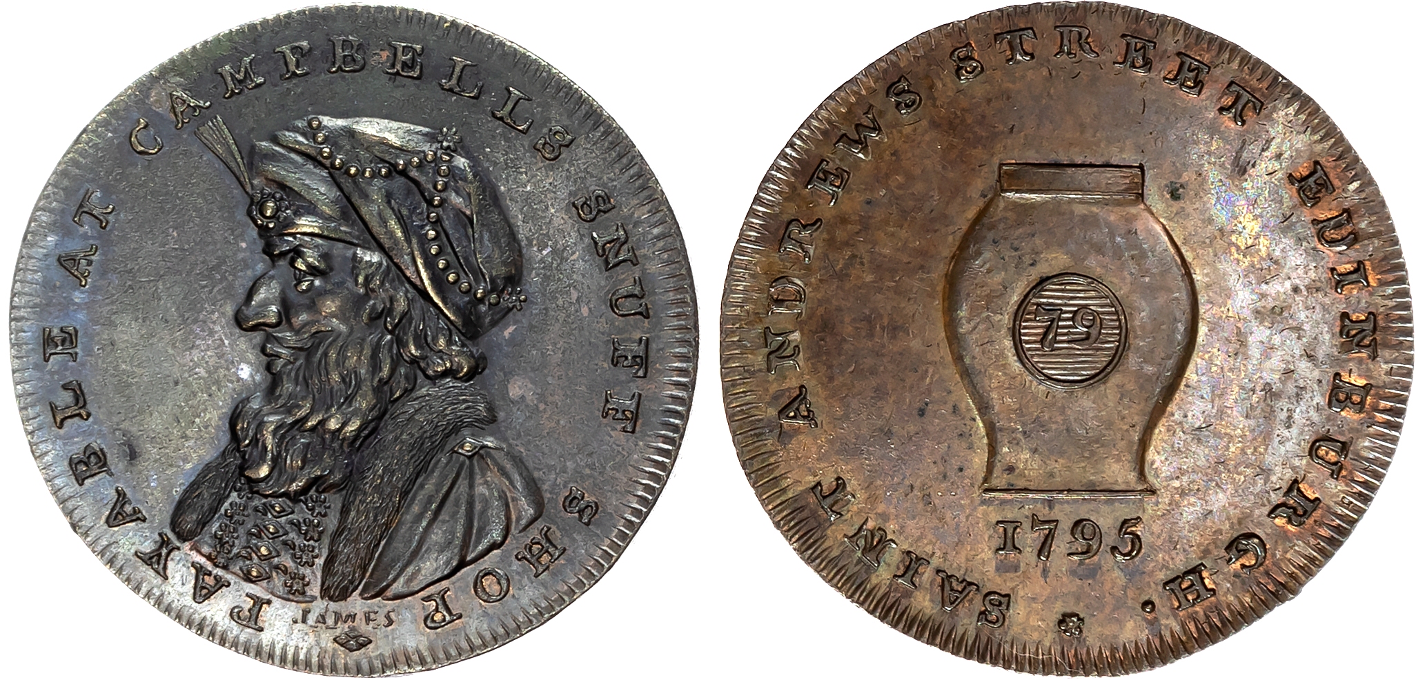 Loth.  Edinburgh , Euphame Campbell (snuff seller and tobacconist) Halfpenny 1795, Turbaned Turk’s bust left without pip …