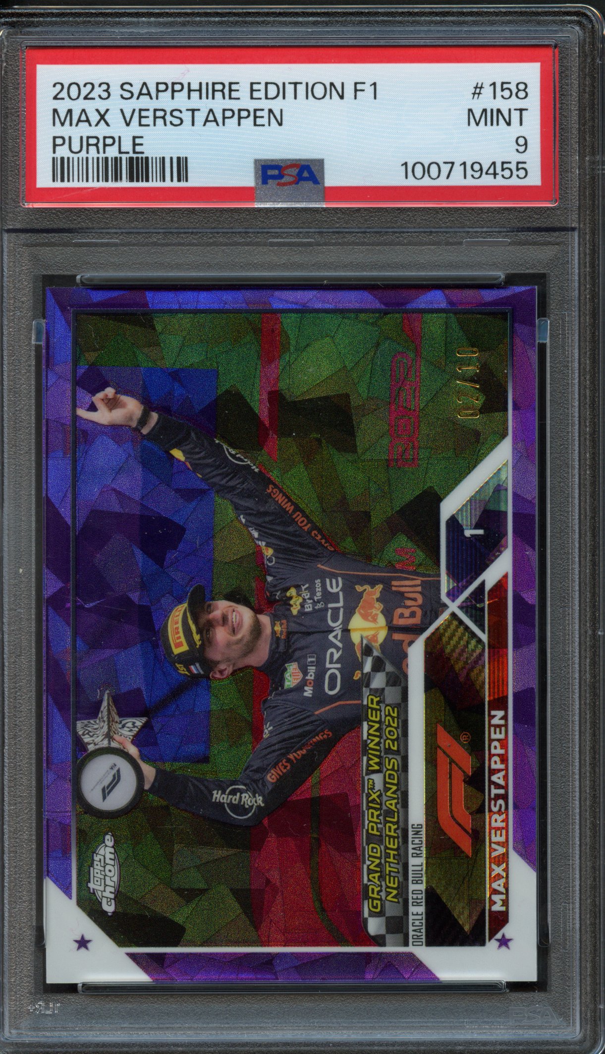 <p>PSA 9 2023 Topps Chrome Sapphire Edition F1 Max Verstappen #158 Purple</p>