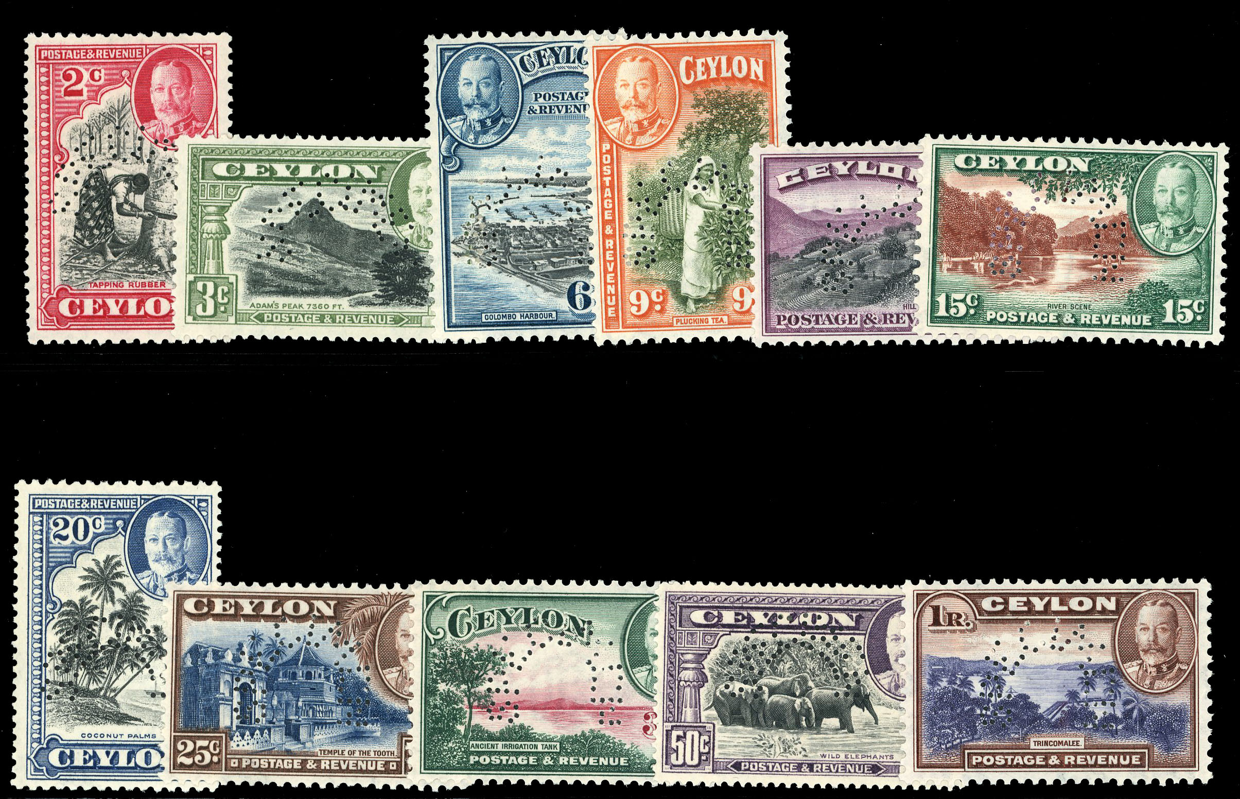 Ceylon SG 368-378 perf specimen set 