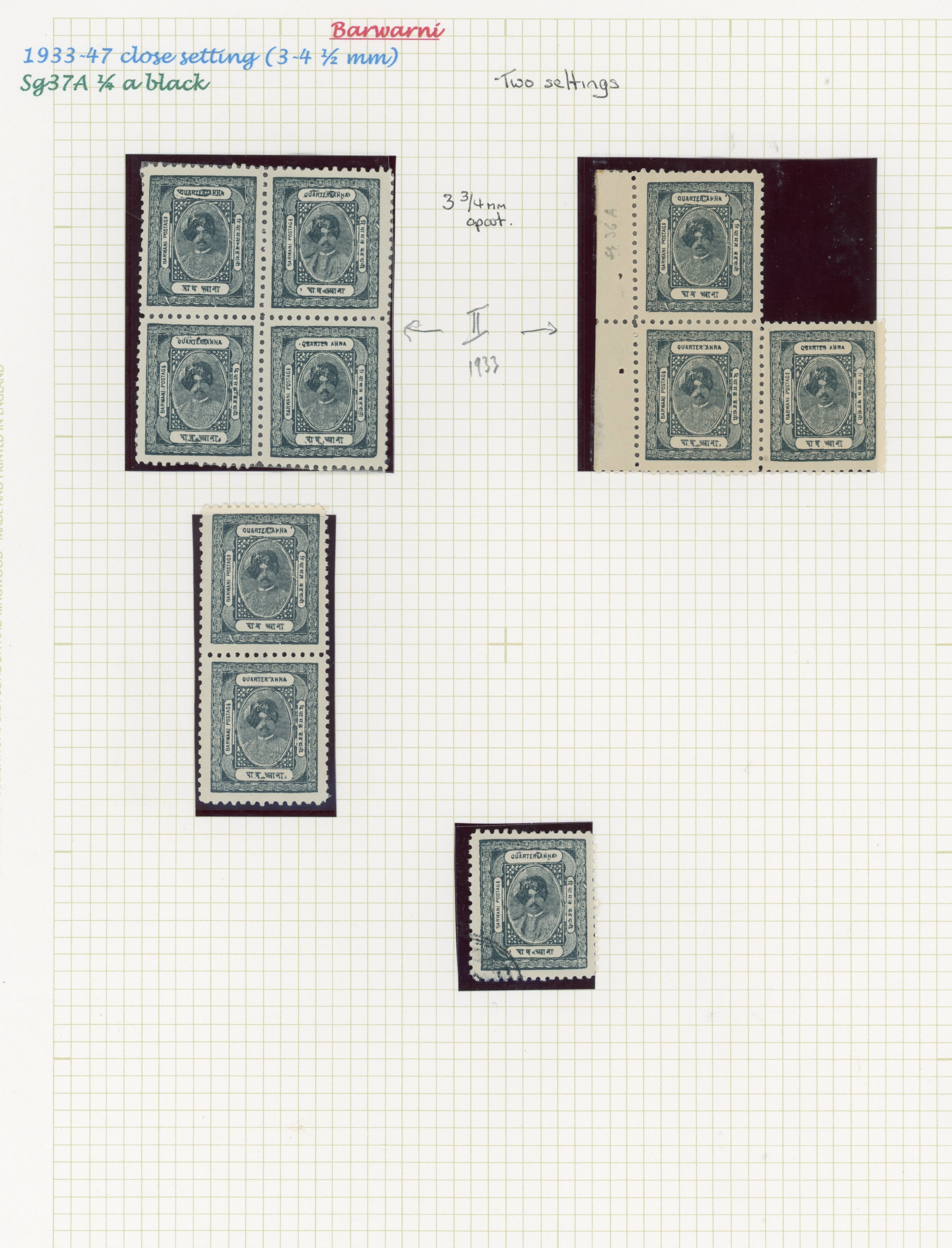 I.F.S. Barwani 1933-47 Ranjit Singh close & wide setting mint and used collection
