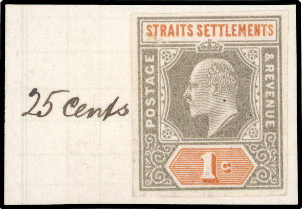 Straits Settlements 1901 KEVII 1c imperf colour trial