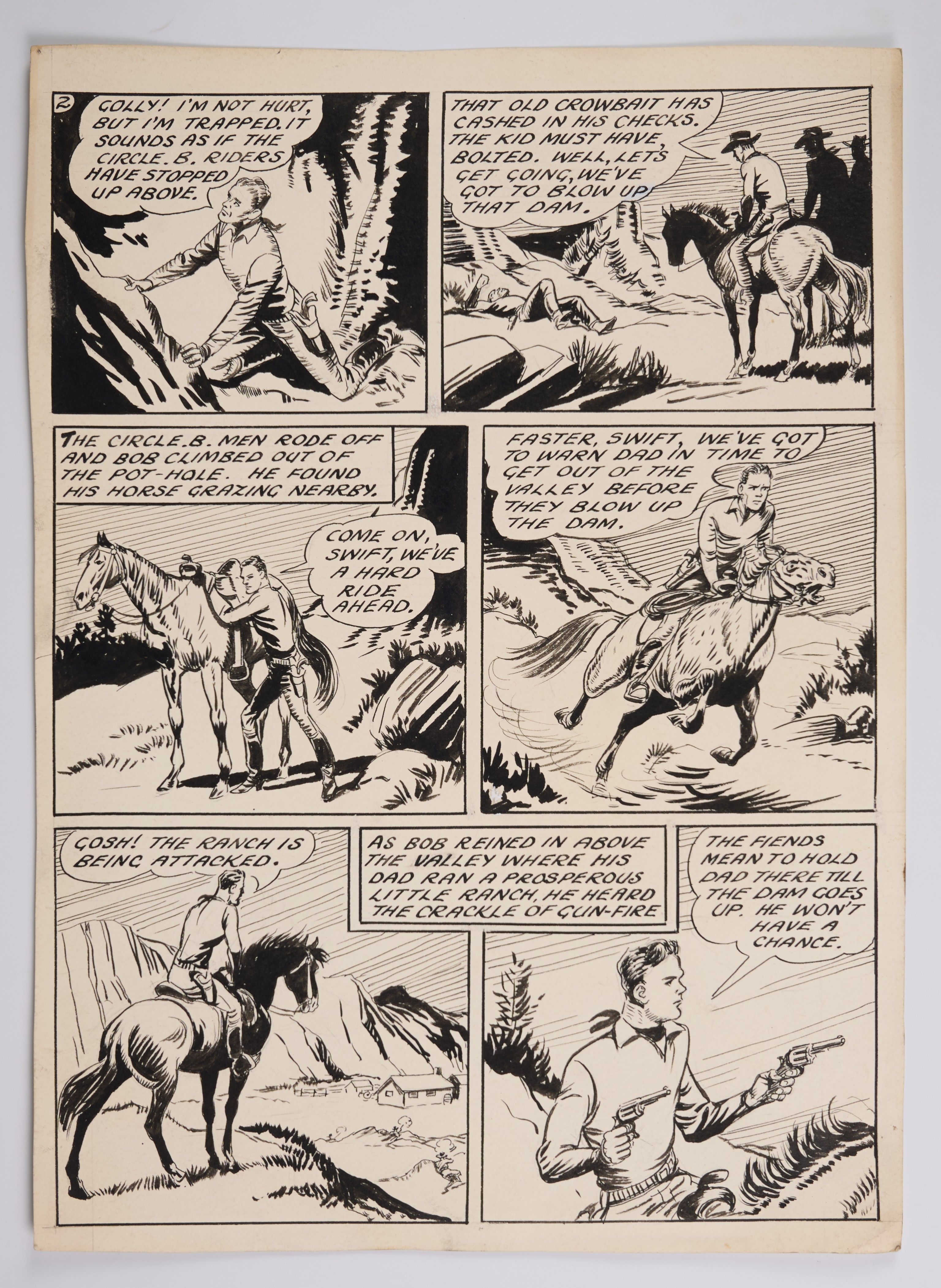 1950's Cowboy Comic Inked Story Pages Total 2