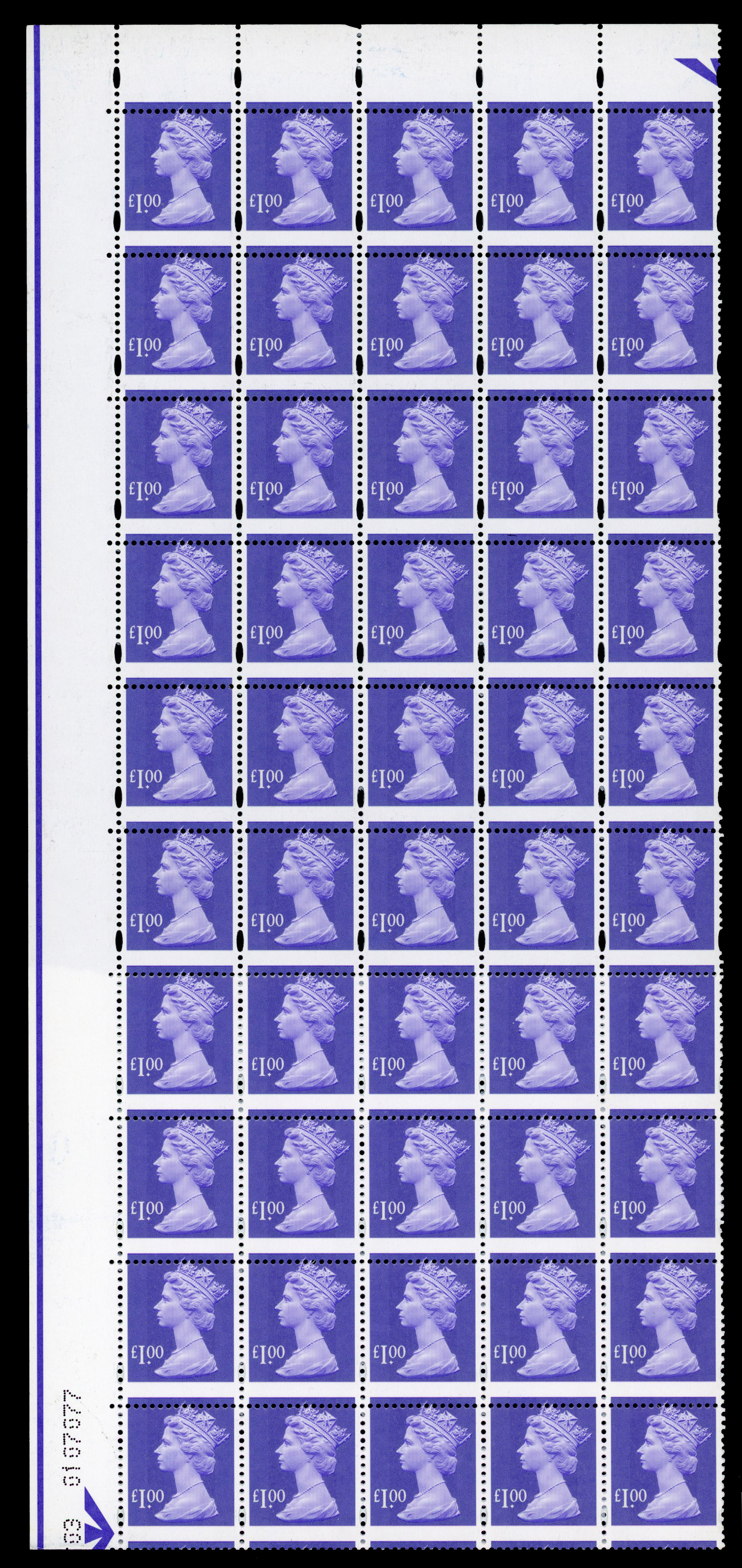 GB 1993-2017 £1 bluish violet, elliptical perforations, PVA gum, mint block