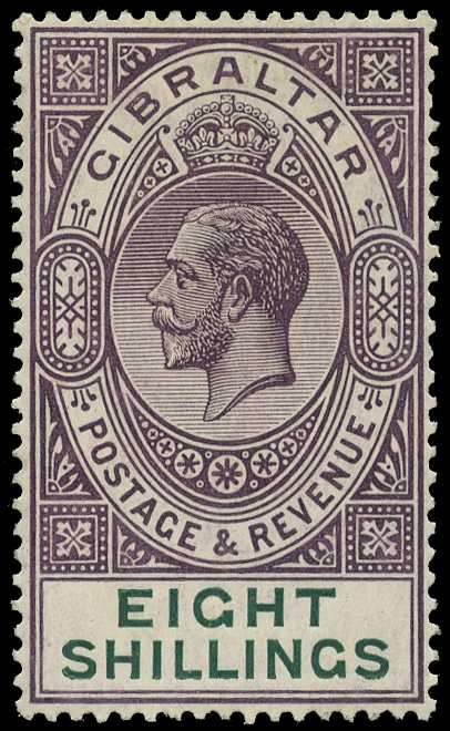 1912 8/- purple and green, fine o.g. SG...