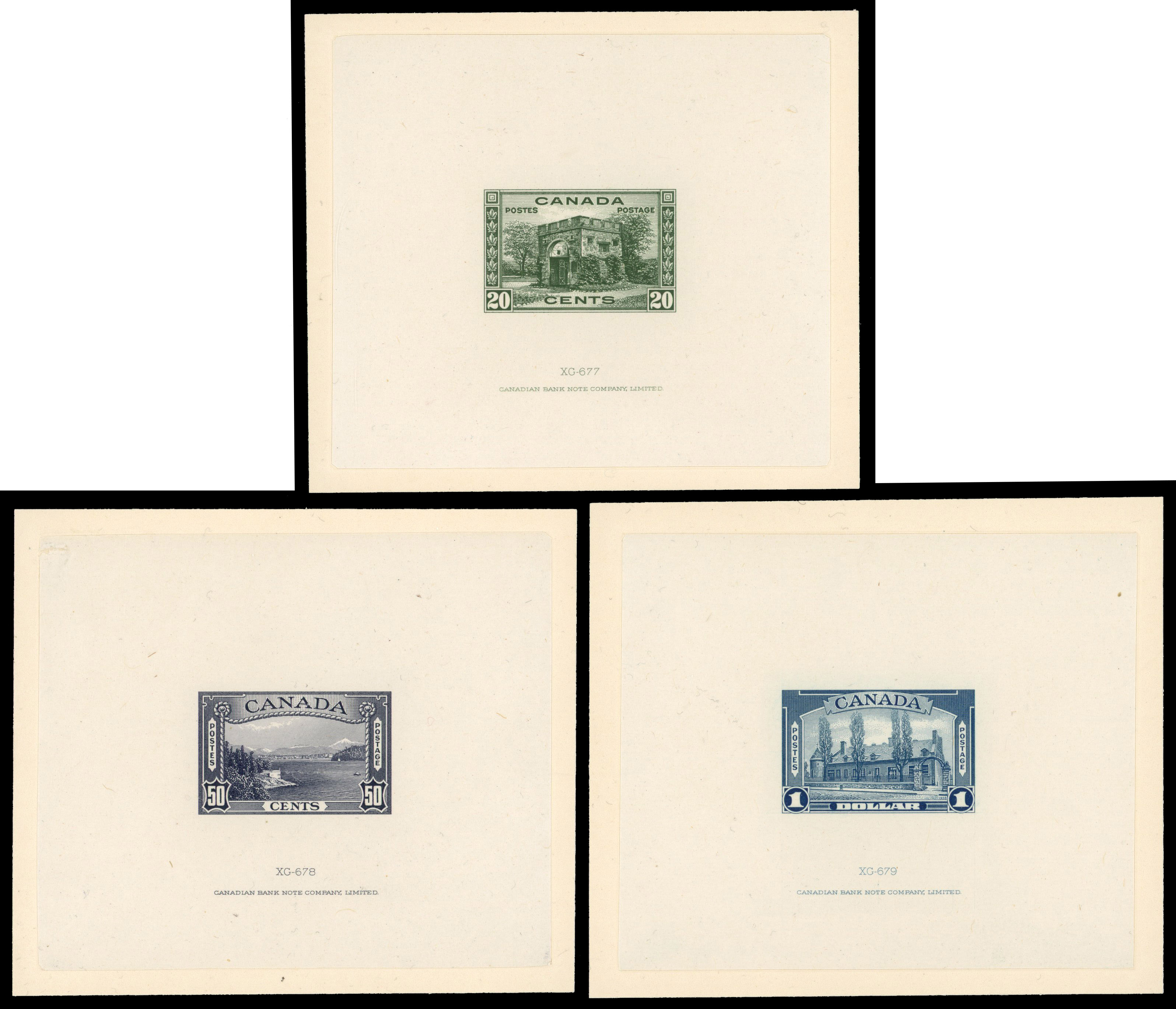 1938 Pictorial Issue 20c-50c trial colour proofs in unissued colours