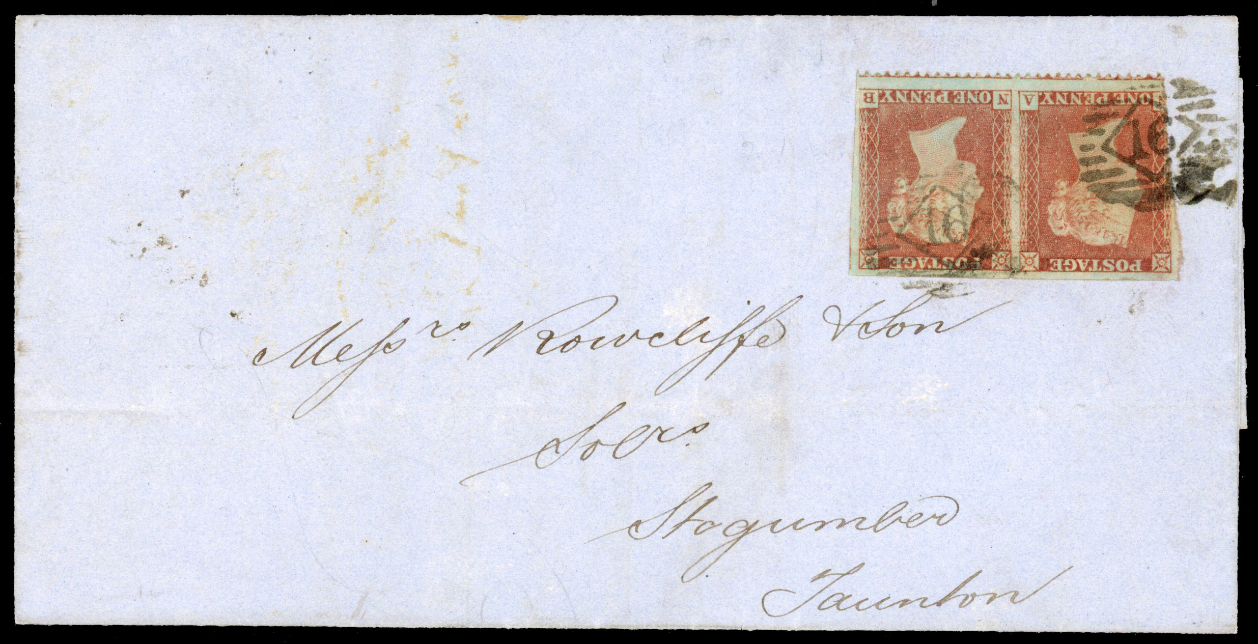 1854 1d Red brown Pl.166. (Die I, Alphabet II, Wmk. Small Crown, Perf.16). imperf three sides cover