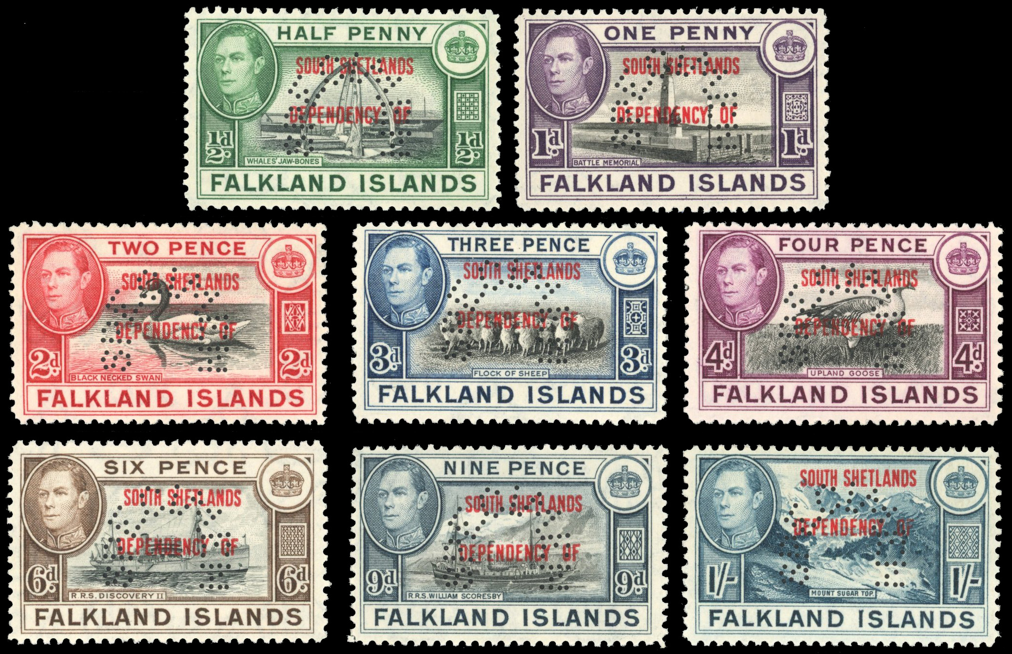 Falkland Islands Dependencies SG D1s-8s South Orkneys 1944 Specimen set