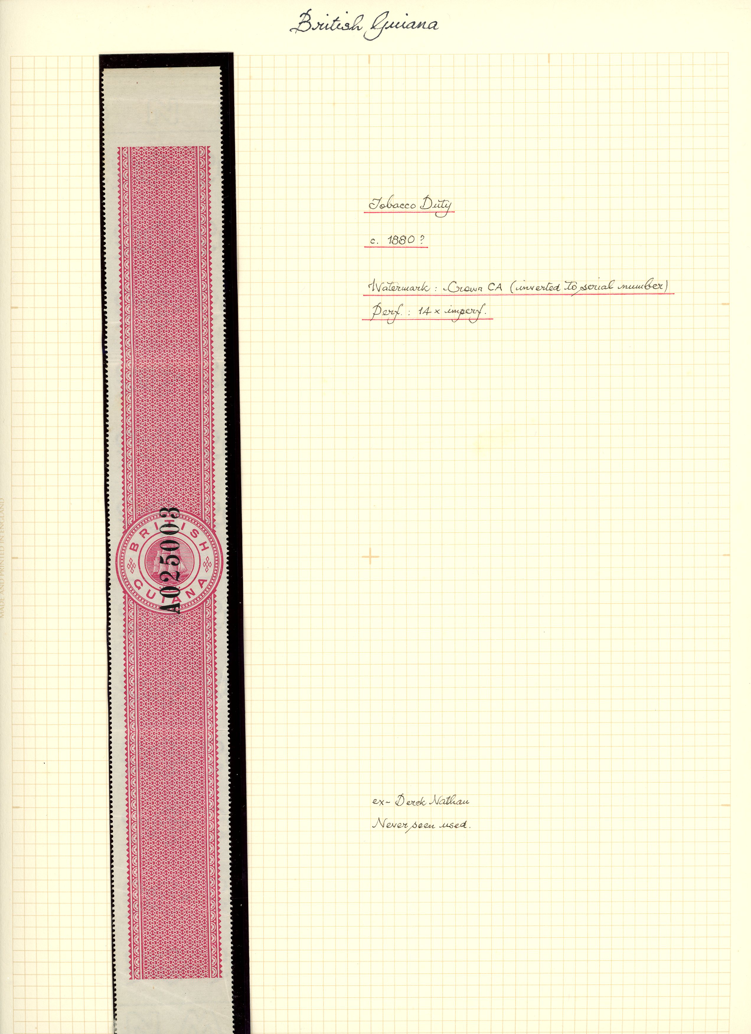 Tobacco Duty: c.1880 Wmk Crown CA perf 14...