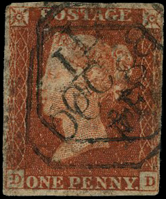 1841 1d Red-brown “Black Plate” Pl.11. Liverpool octagonal datestamp
