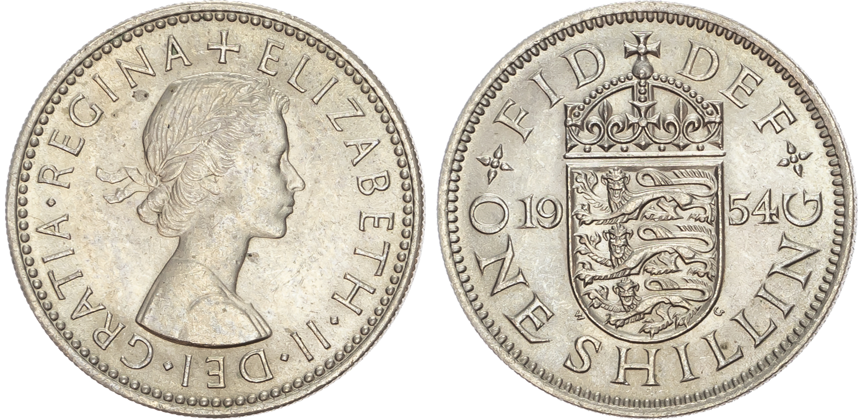 Elizabeth II (1952-2022) Shillings (2), 1953 and 1954, ‘English’ reverses.