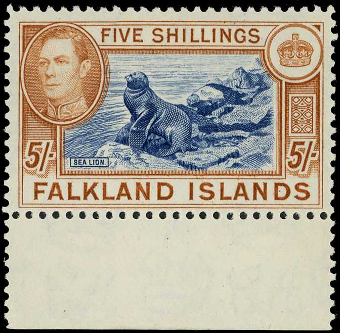 Falkland Islands SG161b 1939 5/- indigo and pale yellow-brown