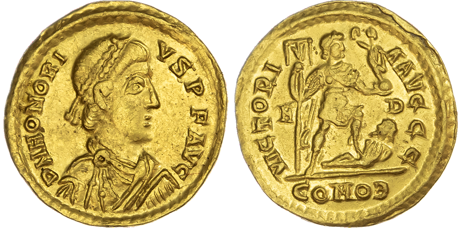 Honorius (AD 393-423) AV Solidus, Milan, AD 402-406, 4.46g.