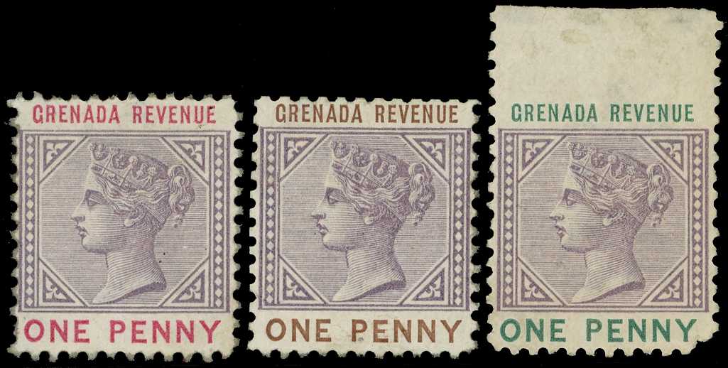 1884 colour trials (3) on gummed wmk CA...