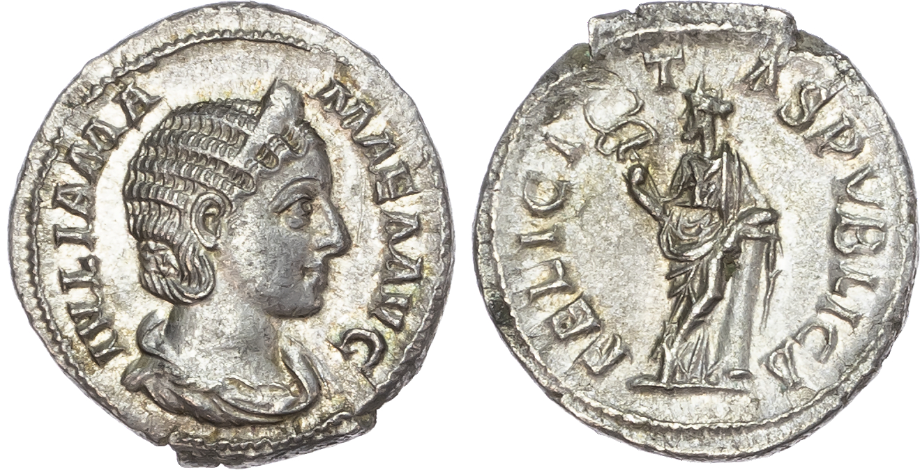 Julia Mamaea, mother of Severus Alexander (AD 222-235) AR Denarius, mint of Rome, AD 228 3.09g. 